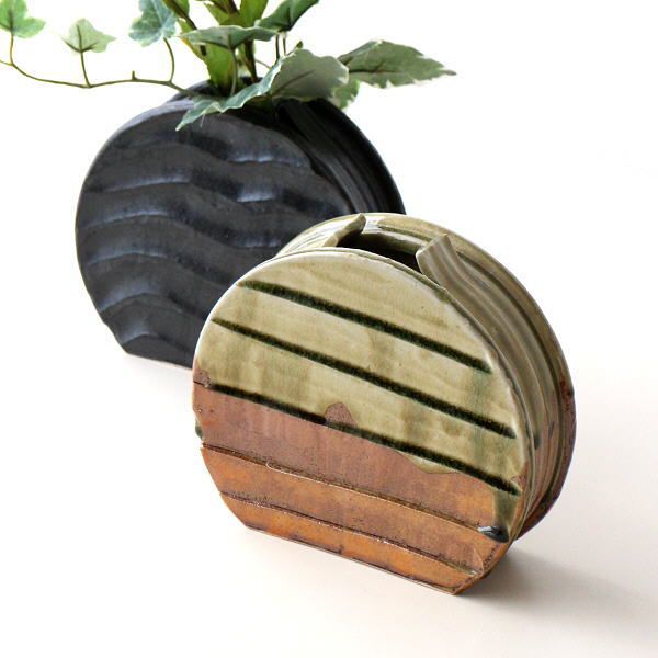 花瓶 花器 陶器 おしゃれ 和風 モダン 丸い フラワーベース シンプル 瀬戸焼 日本製 花入れ 和 和風 インテリア 陶器の丸型花入れ 2タイプ [mkn6424]