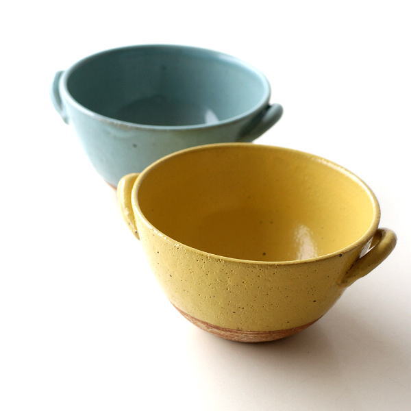 スープカップ ボウル型 マルチカップ 陶器 おしゃれ かわいい 日本製 陶器 取っ手付き デザイン ナチュラル 耳付スープボウル 2カラー [mkn6852]