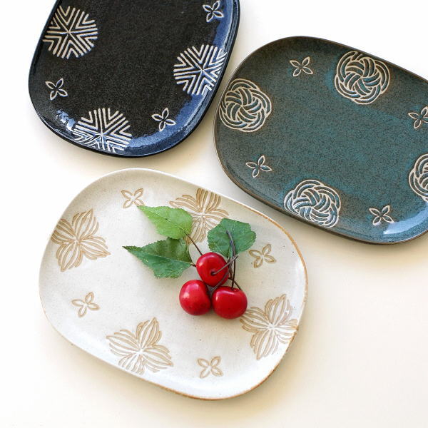 皿 プレート おしゃれ 楕円 スクエア お皿 シンプル モダン 和食器 和モダン 陶器 浅め 日本製 瀬戸焼 花柄 Fofo-ca 楕円皿 3タイプ [mkn8195]