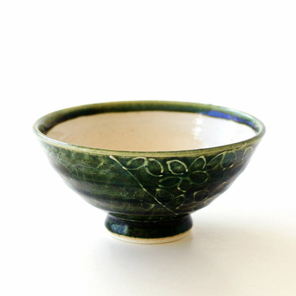 お茶碗 ごはん茶碗 おしゃれ 陶器 和食器 和風 焼き物 日本製 瀬戸焼 花模様 ご飯茶碗 和モダン 花飾り 織部 ご飯茶碗 [mkn8698]