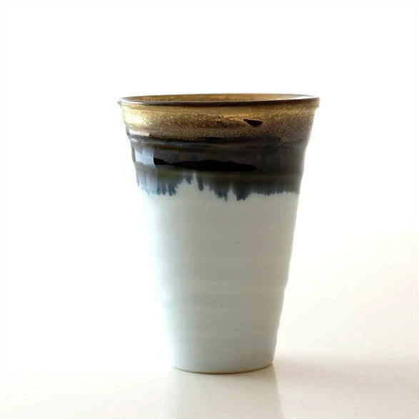 ビアカップ マグカップ おしゃれ ビールカップ 陶器 ロング 有田焼 日本製 焼き物 和食器 和風 和モダン 大人 墨流し＆ゴールドビアカップ [msg1772]