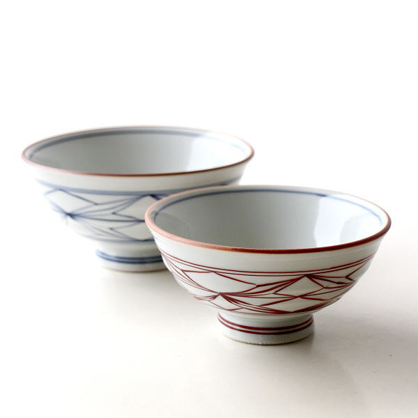 お茶碗 大きめ セット お茶漬け おしゃれ 磁器 日本製 波佐見焼 和食器 ご飯茶碗 飯碗 和風 帯麻紋 大小茶漬けセット [msg2163]