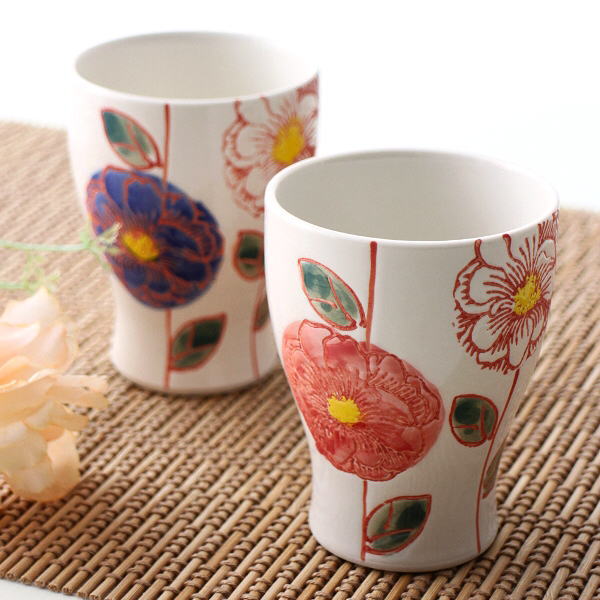 湯呑み 湯のみ お湯飲み コップ おしゃれ かわいい 磁器 陶器 フリーカップ 波佐見焼 日本製 焼き物 和食器 デザイン 花飾りコップ 2カラー [msg2503]