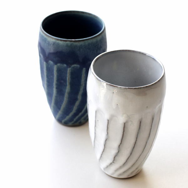 湯呑み おしゃれ 陶器 湯のみ 湯飲み 日本製 焼き物 スリム 和モダン ねじり縞 ロングフリーカップ2カラー [msg3823]