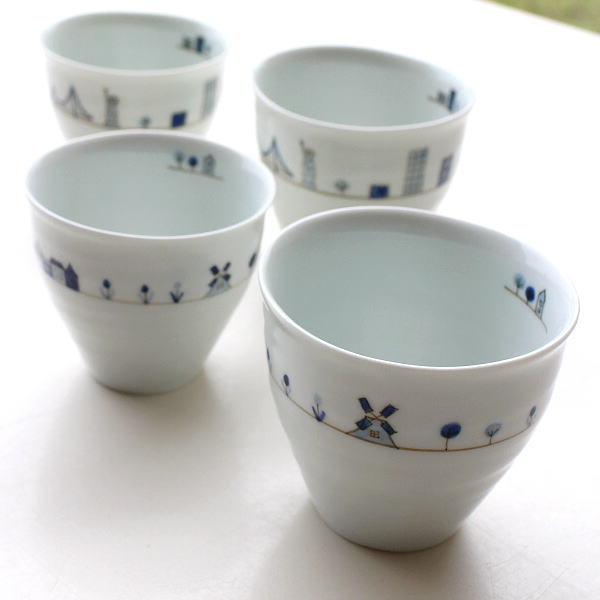 湯呑み セット ペア 有田焼 おしゃれ かわいい 和食器 日本製 染付 大小コップセット2タイプ [msg5187]