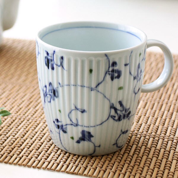 マグカップ おしゃれ 磁器 和風 和モダン 日本製 モダン波佐見焼 コップ コーヒーカップ コーヒーマグ 電子レンジ ブル―アラベスクマグ [msg7245]