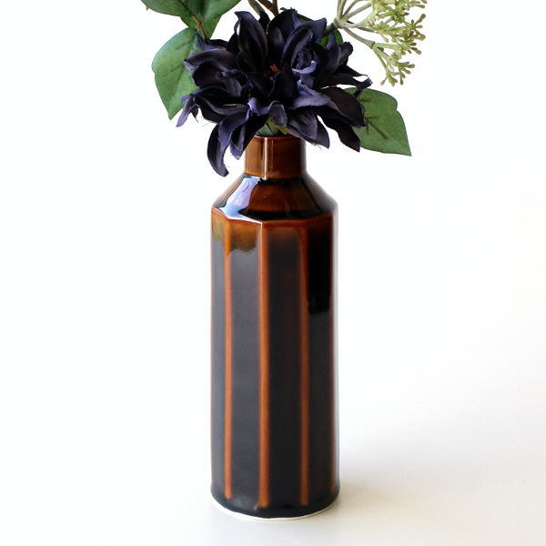 花瓶 フラワーベース おしゃれ 一輪挿し アメ釉 面取り 陶器 花器 日本製 磁器 焼き物 波佐見焼 面取フラワーベース アメ釉 [msg8326]