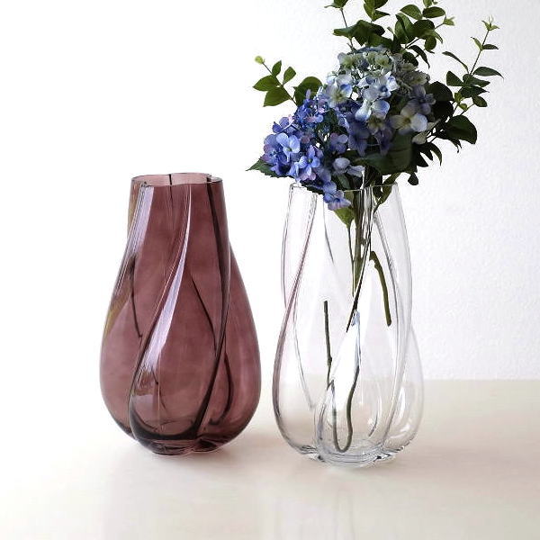 花瓶 フラワーベース おしゃれ ガラスベース 花器 一輪挿し ドライフラワー オブジェ かわいい シンプル ガラスベース ウェーブ 2カラー [mty1637]