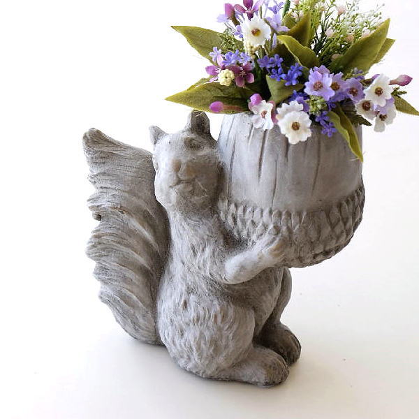 プランターポット りす リス プランター おしゃれ かわいい フラワーポット レトロ アンティーク調 セメント製 リスとどんぐりのセメントポット [mty1784]