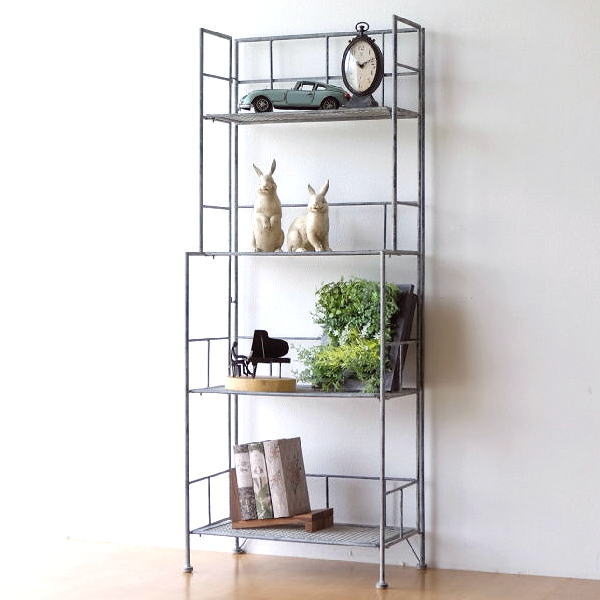 棚 シェルフ ラック 4段 アイアン メッシュ 本棚 収納棚 シャビー おしゃれ アイアン折り畳みシャビ―シェルフ 4段 【送料無料】 [mty2480]