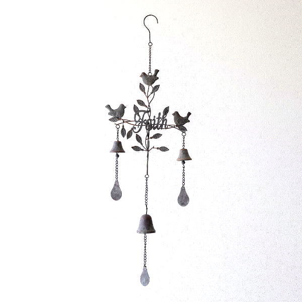 アイアンベル バード 呼び鈴 玄関ベル シャビー風 ガーデンベル オーナメント 玄関ベル 呼び鈴 シャビーアイアンのバードツリーベル [mty3556]