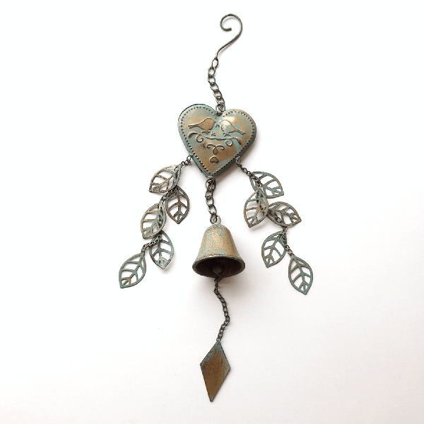 ベル 玄関 アイアン おしゃれ レトロ アンティーク かわいい ガーデン オーナメント アイアンハート＆リーフベル [mty4553]
