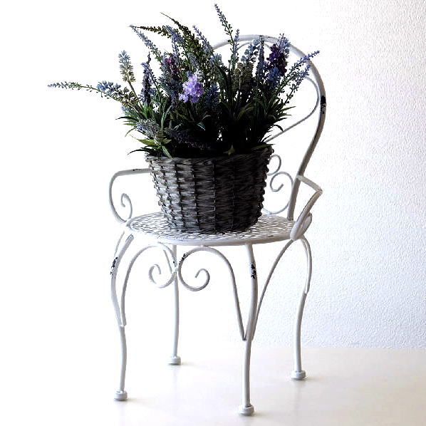 ミニチェア おしゃれ アイアン 花台 置物 オブジェ レトロ アンティーク シャビー ミニ椅子 小さい レトロなアイアンのホワイトミニチェアー [mty5107]