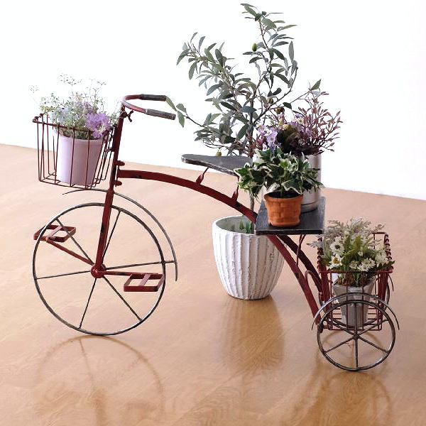 フラワーラック おしゃれ アイアン かわいい サイクルプランター 三輪車 レトロ シャビー サイクルプランタートライシクル レッド 【送料無料】 [mty6524]