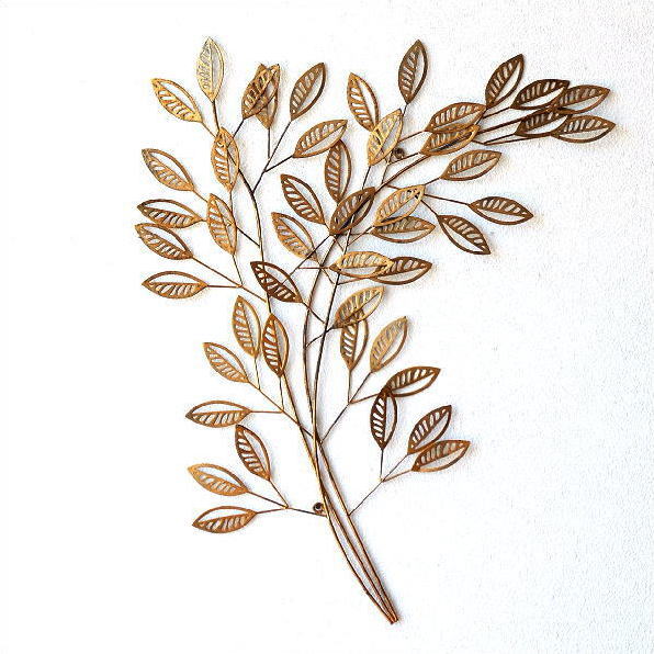 壁飾り アイアン おしゃれ 壁掛け インテリア 植物 グリーン ウォールアート ウォールデコ 壁面 装飾 飾り アンティークなゴールドリーフブランチ [mty6725]