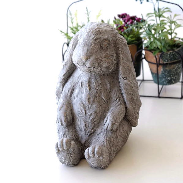 うさぎ 置物 オブジェ おしゃれ オーナメント ウサギ ラビット アニマル セメント製 かわいい 玄関 セメントのガーデン置物 ロップイヤー [mty7710]