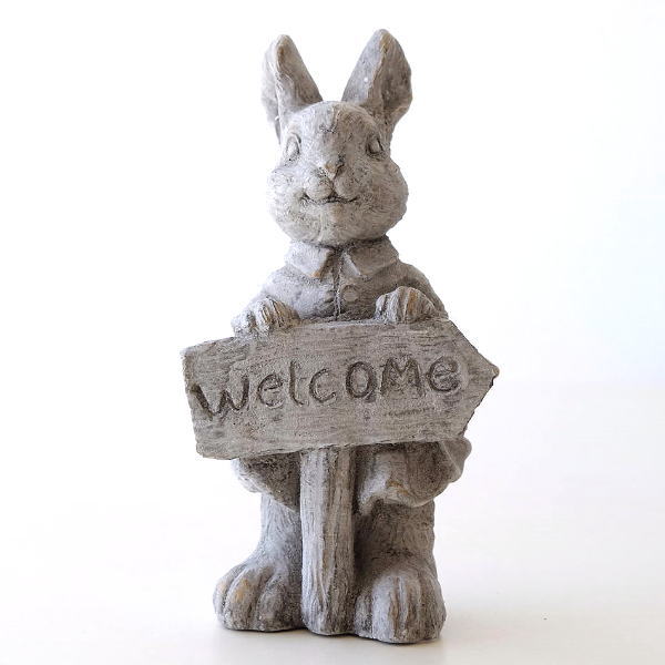 うさぎ 置物 オブジェ おしゃれ welcome オーナメント ウサギ ラビット アニマル セメント製 セメントのガーデン置物 ウェルカムラビット [mty7880]