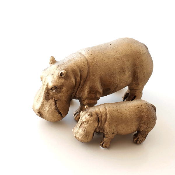 カバ 置物 オブジェ おしゃれ エスニック ゴールド アンティーク アニマル 動物 雑貨 インテリア 親子 ゴールドヒッポの親子 [mty8694]