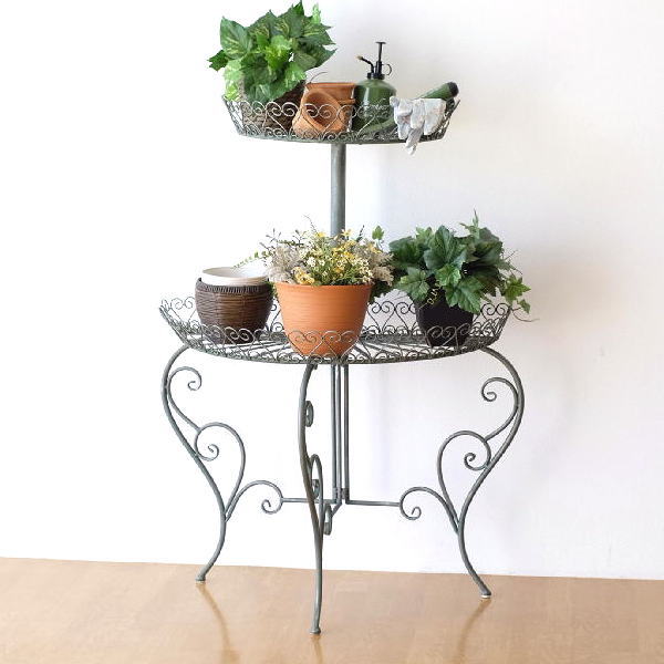 フラワースタンド おしゃれ アイアン 2段 バスケット フラワーラック レトロ 半円 シャビー アイアンのフラワースタンド ハーフサークル 【送料無料】 [mty9223]