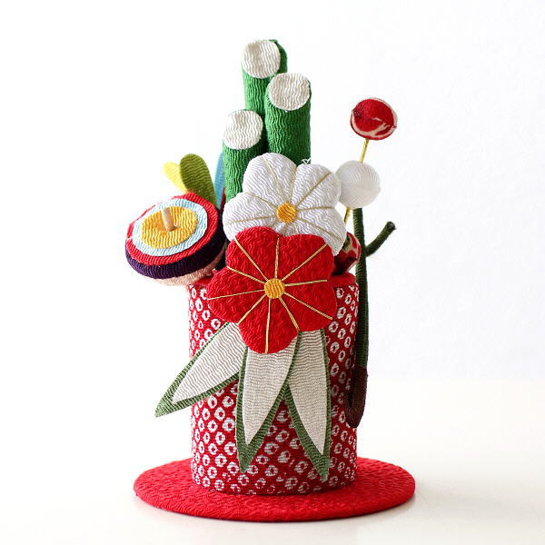 門松 おしゃれ 飾り 置物 オブジェ ちりめん細工 お正月 迎春 紅白梅 コンパクト 手のひらサイズ 玄関 日本製 ちりめん細工の紅白梅門松飾り [mzk5878]