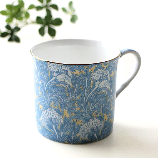 マグカップ ボーンチャイナ 白磁 アネモネ柄 花柄 ゴールドライン コーヒーカップ 磁器 300ml 薄い飲み口 軽量 おしゃれ エレガントなマグカップ A [pic1793]