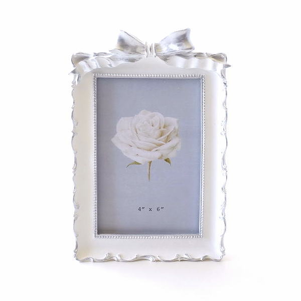 フォトフレーム 写真立て おしゃれ 縦置き アンティーク エレガント シャビー リボン 写真入れ フォトフレーム フレンチシルバーリボン [pic3011]