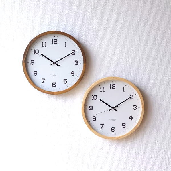 掛け時計 壁掛け時計 おしゃれ 木製 天然木 無垢材 静音 静か スイープムーブメント ナチュラル ウッドウォールクロック L 2カラー [plk5361]