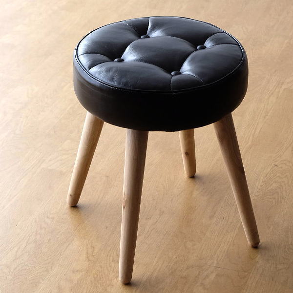 スツール 木製 クッション おしゃれ 丸 椅子 レザー 本革 天然木 チーク材 北欧 チークウッドと本革のクッションスツール サークル 【送料無料】 [ras2877]