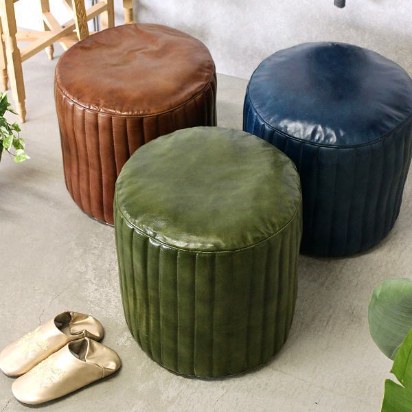 プフクッション スツール おしゃれ レザー 本革 プフ クッション 椅子 丸 一人掛け レザークッションスツール 3カラー 【送料無料】 [ras3018]