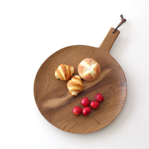 お皿 プレート トレー チーク材 木製 天然木 ワンプレート おしゃれ ナチュラル 木目 自然素材 直径30cm チークウッド ハンドルサークルトレー [ras3876]