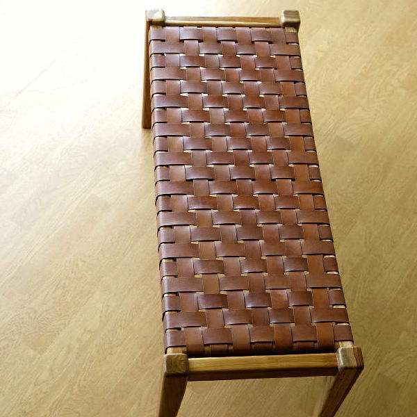 ベンチ 木製 本革 レザー 革製 おしゃれ チーク 無垢材 天然木 ウッド 玄関 リビング 長椅子 チェック 本革のチェッカーベンチ L 【送料無料】 [ras5561]