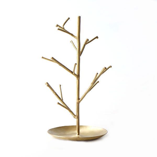 アクセサリースタンド おしゃれ かわいい ツリー トレー付き ネックレス ピアス アンティーク ゴールド ブラスツリー アクセサリースタンド L [ras5901]