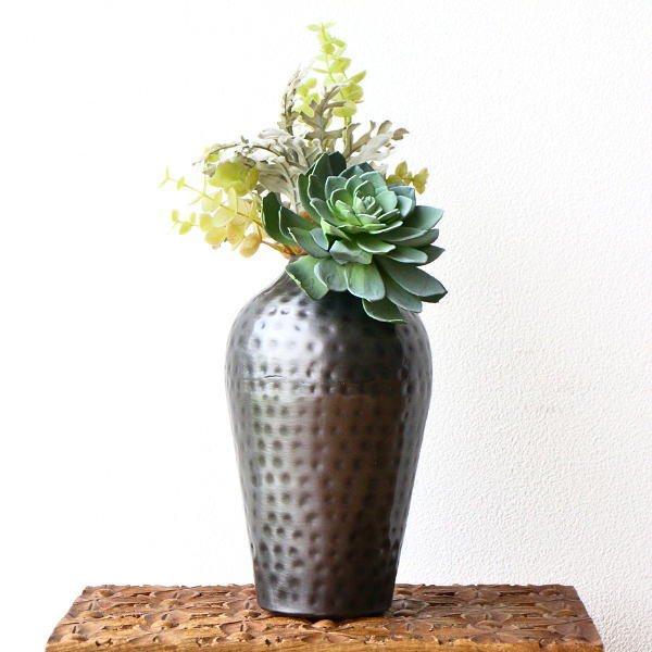 花瓶 フラワーベース アイアン 金属 メタル おしゃれ ドライフラワー 花器 アンティーク 手作り インテリア アイアンハンマーベース A [ras6122]