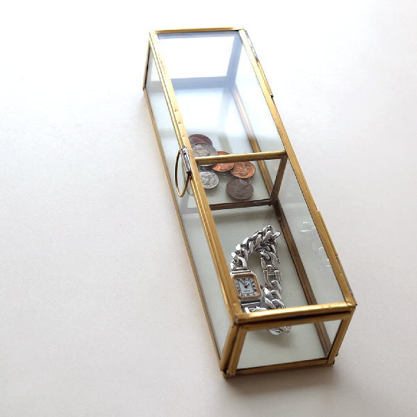 小物入れ ふた付き アクセサリーケース ボックス おしゃれ ガラス アンティーク シンプル 卓上 仕切り ブラスレクタングルBOX [ras8036]