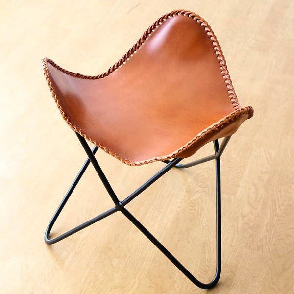 スツール レザー 本革 アイアン アンティーク レトロ 革製 椅子 イス おしゃれ レザーバタフライスツール キャメル 【送料無料】 [ras9510]