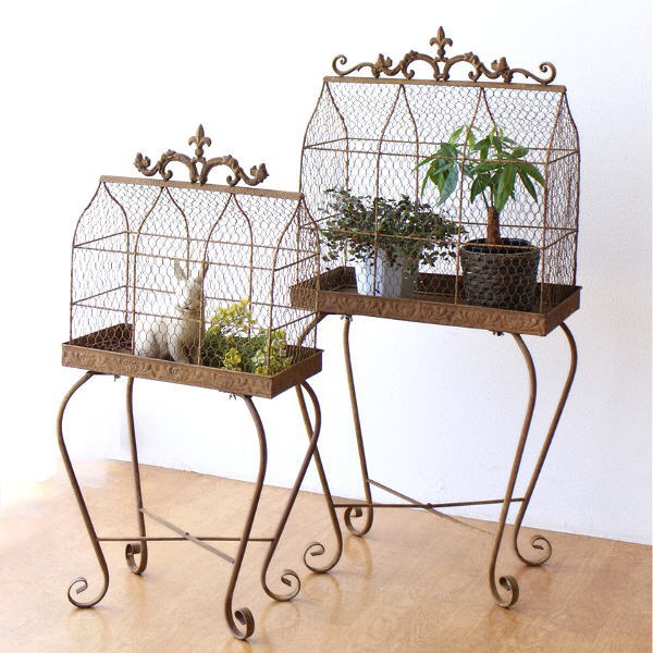 プランツケージ おしゃれ フラワースタンド 花台 大小 2個セット フラワーラック シャビーアイアンのプランツケージ 大小2個セット 【送料無料】 [scc1824]