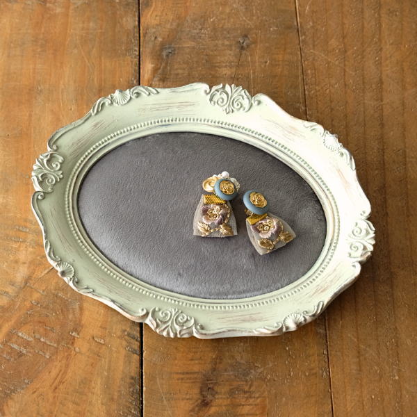 アクセサリートレイ アンティーク ベロア調 おしゃれ 可愛い 楕円 オーバル ジュエリートレイ クラシック リングトレイ 卓上 小物置き レトロなアクセサリートレイ オーバル [scc2325]