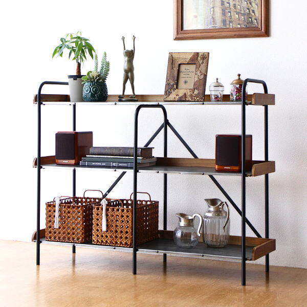 シェルフ 3段 トレイシェルフ オープンシェルフ おしゃれ 収納棚 飾り棚 シンプル ナチュラル 北欧 アイアンとウッドのトレイシェルフ3段 【送料無料】 [scc9309]