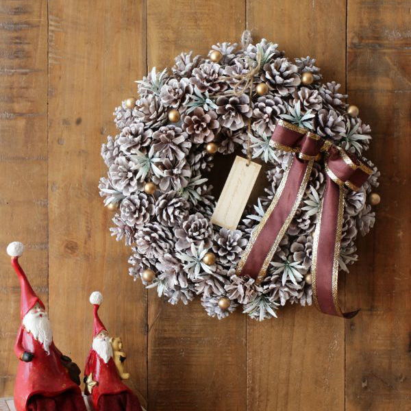 クリスマスリース 玄関 飾り ナチュラル おしゃれ 壁掛け Xmas クリスマス飾り かわいい Christmas パインコーンリース powder snow [sik1500]