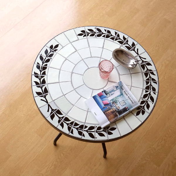 ガーデンテーブル タイル おしゃれ かわいい アイアン 円形 ガーデン ガーデンファニチャー ガーデンテーブル モザイクリース 【送料無料】 [sik1776]