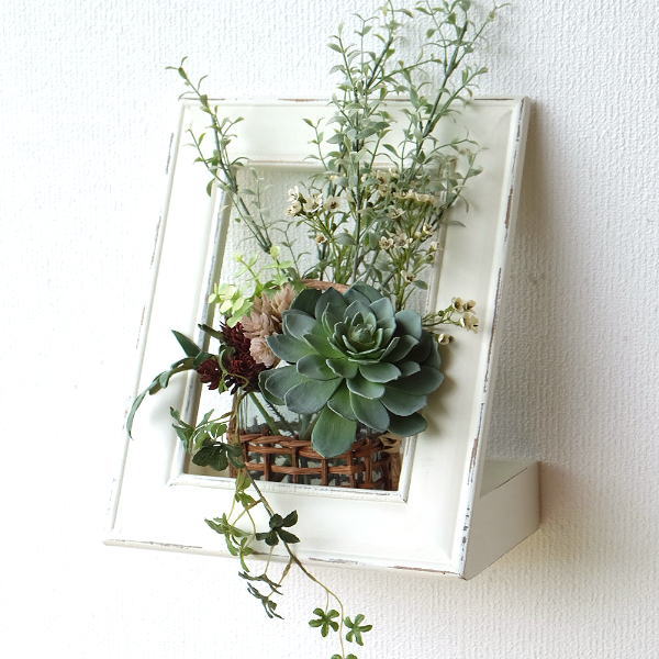 花台 おしゃれ 木製 額縁 壁掛け フレーム かわいい アンティーク 大きめ カントリー ホワイトウッド オブジェ ウッドフラワーフレーム L [sik3687]