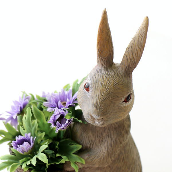 うさぎ ウサギ 小物入れ 置物 おしゃれ 雑貨 オブジェ バスケット かご ガーデン レトロ アンティーク 玄関 ベランダ 野うさぎ＆バスケットのオブジェ [sik3980]