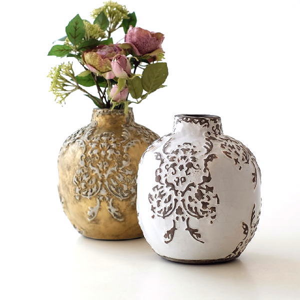 花瓶 陶器 花器 おしゃれ フラワーベース レトロ アンティーク調 テラコッタ 焼き物 ゴージャス 陶器のベース ロイヤルボトル 2カラー [sik5280]