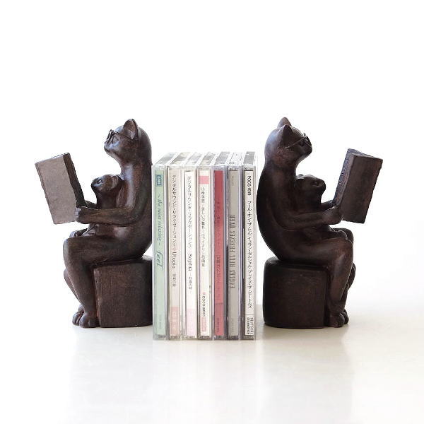 ブックエンド おしゃれ かわいい 本立て ブックスタンド 猫 ねこ 雑貨 置物 CDスタンド 卓上 収納 インテリア ディスプレイ ネコのブックエンドB [sik6014]