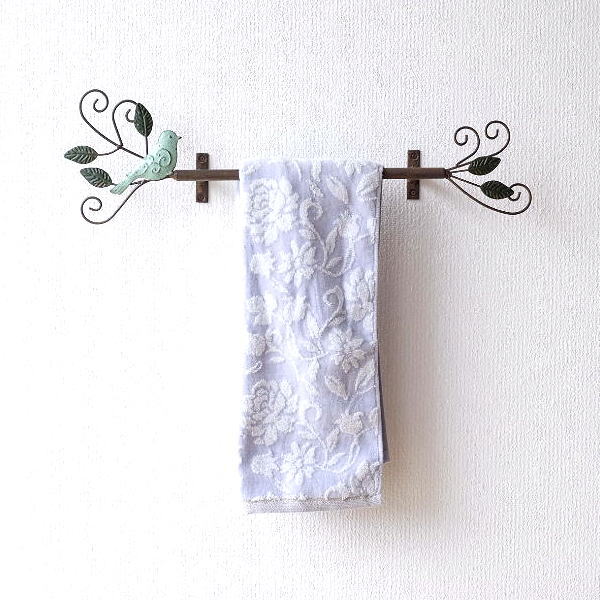 タオルハンガー おしゃれ アイアン タオルバー タオル掛け トイレ キッチン 洗面所 レトロ アンティーク シャビー レトロアイアンのタオルハンガー ブルーバード [sik6549]