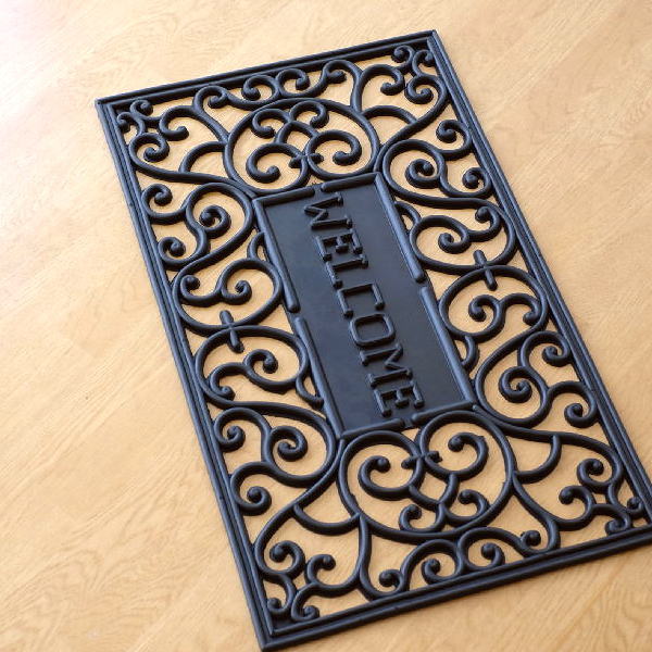 玄関マット 屋外 おしゃれ エントランスマット ゴム ラバーマット エレガント 薄型 外 室外 アンティーク エントランス エントランスマット ラバーWelcome [sik7451]