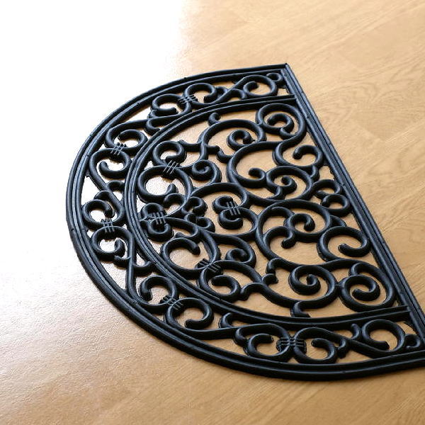 玄関マット 屋外 おしゃれ エントランスマット 半円 ゴム ラバーマット モダン 薄型 外 室外 屋外用 エントランスラバーマット ハーフムーンアラベスク [sik9517]