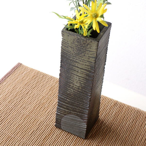 花瓶 陶器 花器 一輪挿し フラワーベース 角柱面取り花入れ [soh6920]