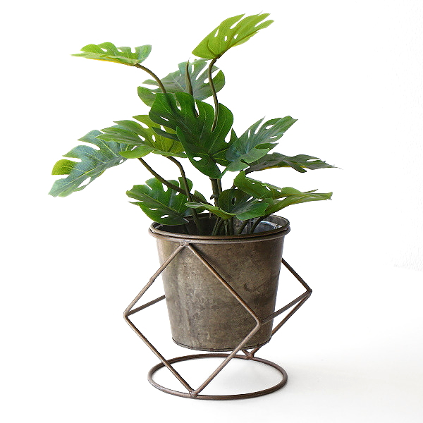 鉢カバー プランター フラワーポット 植木鉢 インナーポット付き ブリキ 脚付き アンティーク レトロ 観葉植物 多肉植物 インダストリアルなブリキスタンド [spc1021]