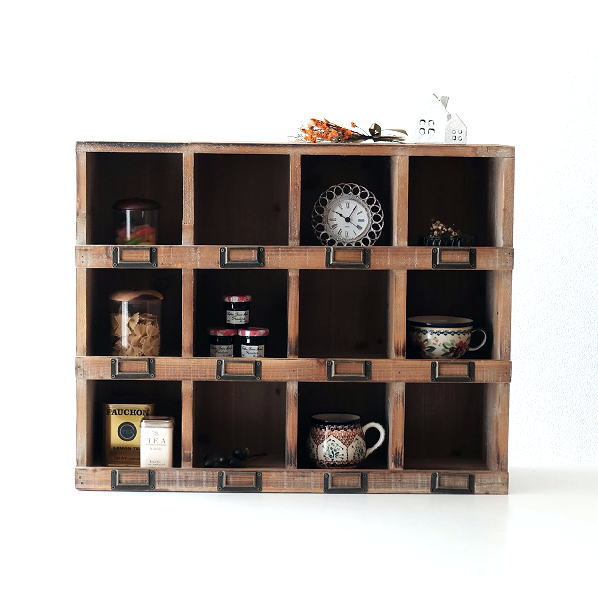 シェルフ 飾り棚 木製 おしゃれ シャビーシック家具 アンティーク調 棚 ディスプレイラック シャビーシックなウッド12ボックス 【送料無料】 [spc3031]